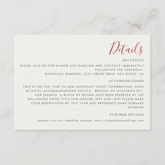 Red Sweet Wild Strawberry Flowers Wedding Enclosure Card (Front)