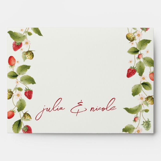 Red Sweet Wild Strawberry Flowers Wedding Envelope (Front)