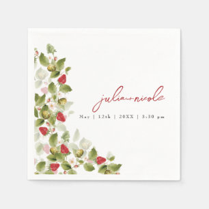 Red Sweet Wild Strawberry Flowers Wedding Napkin