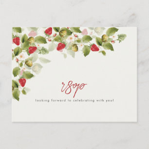 Red Sweet Wild Strawberry Flowers Wedding Postcard