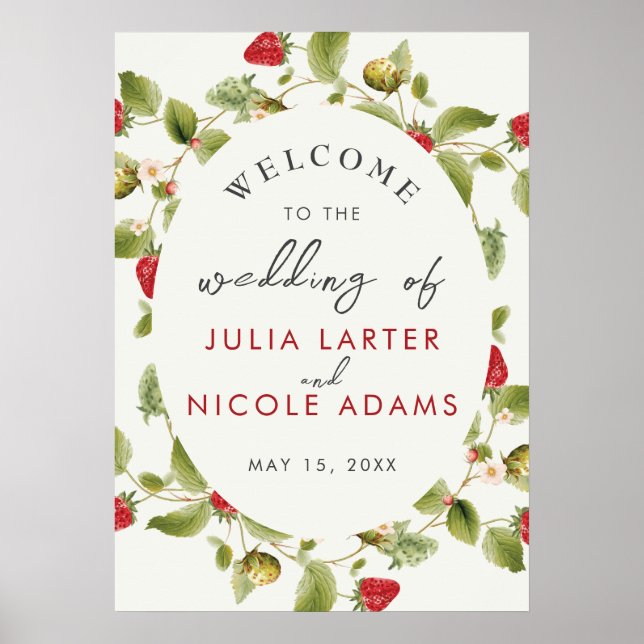 Red Sweet Wild Strawberry Flowers Wedding Poster (Front)