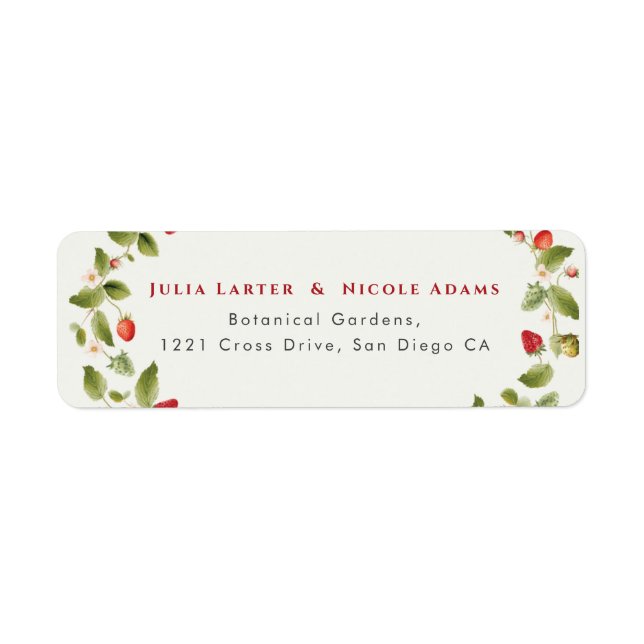 Red Sweet Wild Strawberry Flowers Wedding Return Address Label (Front)