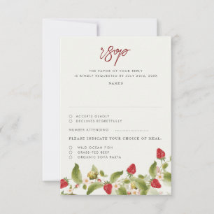 Red Sweet Wild Strawberry Flowers Wedding RSVP Card