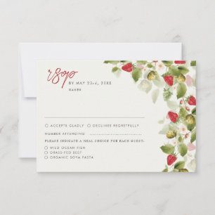 Red Sweet Wild Strawberry Flowers Wedding RSVP Card