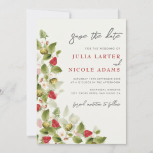 Red Sweet Wild Strawberry Flowers Wedding Save The Date