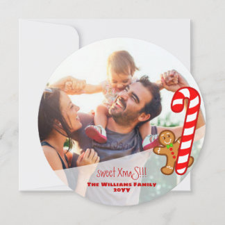 Red sweet XmaS Gingerbread-Candy Cane-Odd 1 Round Holiday Card