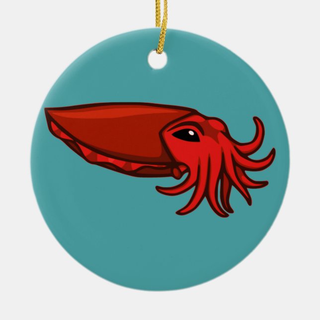 Red Swimming Cuttlefish Ceramic Ornament (Front)