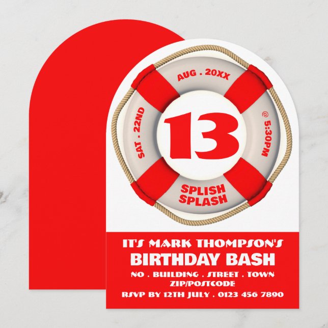 Red Swimming Pool Doughnut, Pool Party Birthday Invitation (Front/Back)