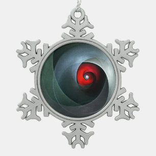 Red Swirl Artistic Modern Abstract Art Pattern #19 Snowflake Pewter Christmas Ornament