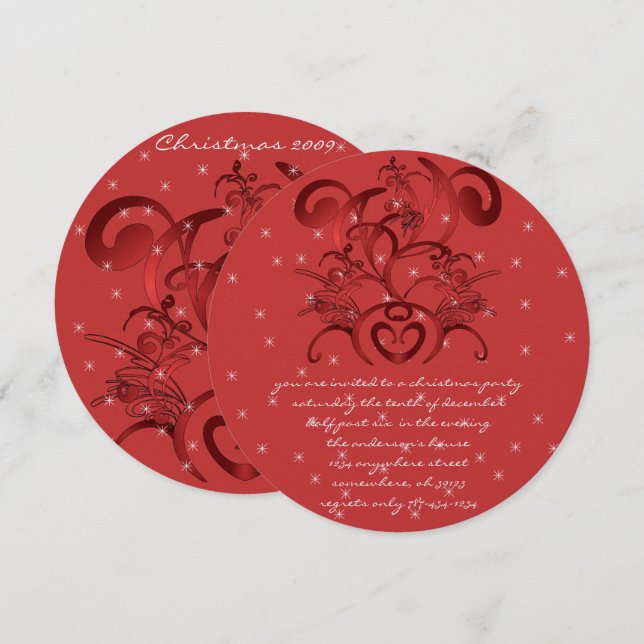 Red Swirl Christmas Dinner Invitations (Front/Back)