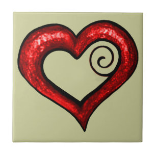Red Swirl Heart Ceramic Tile