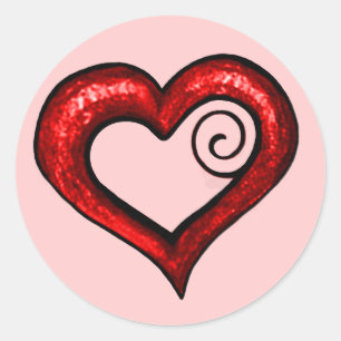 Red Swirl Heart Classic Round Sticker