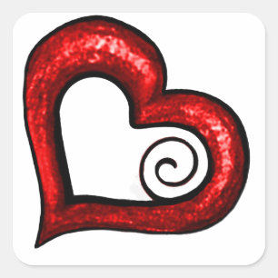 Red Swirl Heart Square Sticker