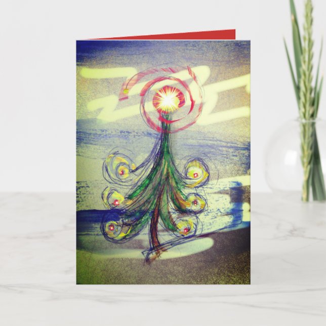 Red swirl Magical Christmas Tree card (Front)