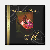 Red Swirl Masquerade Mask Save The Date Magnet