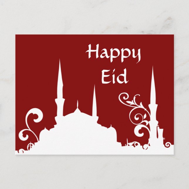 Red Swirl Mosque Ramadan/Eid Banner/Streamer Postcard (Front)