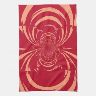 Red Swirl Retro Art Deco Tea Towel