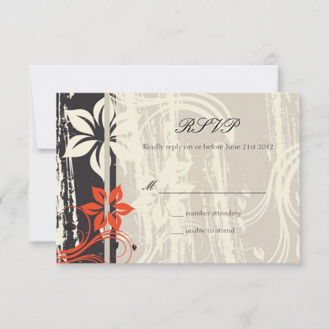 Red Swirl Wedding RSVP in Black (Front)
