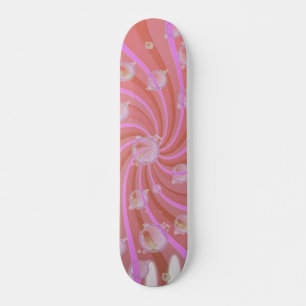 Red Swirls and Bubbles Pink Skateboard