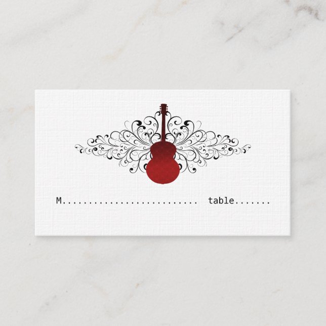 Red Swirls Guitar Place Card (Front)