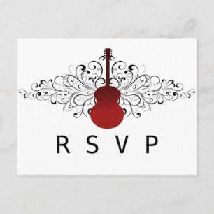 Red Swirls Guitar RSVP Postcard