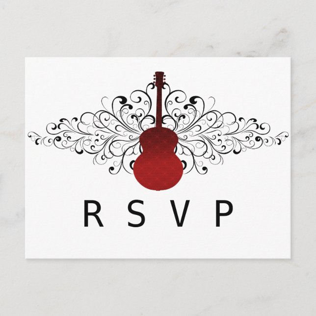 Red Swirls Guitar RSVP Postcard (Front)