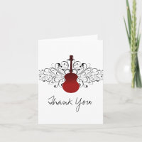 Red Swirls Guitar Thank You Card
