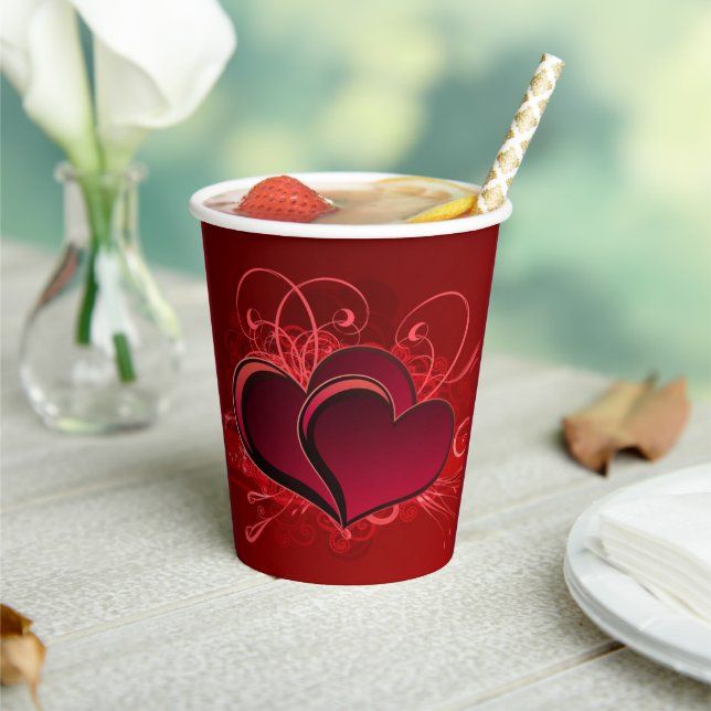  Red swirls & Hearts Love Valentine  Paper Cups (Insitu)