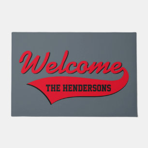 Red Swoosh Personalise Colours Text Doormat