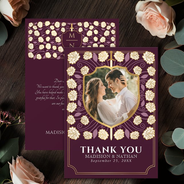 Red Sword & Shield Mediaeval Fantasy Wedding Thank You Card (Creator Uploaded)