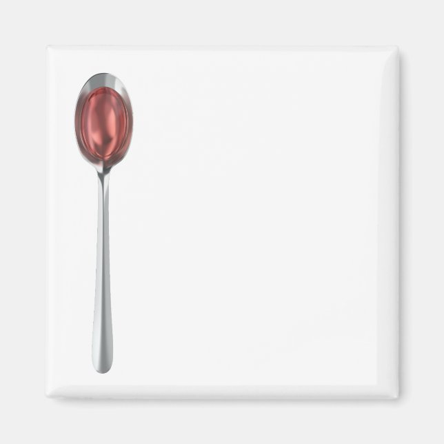 Red syrup in silver spoon magnet (Front)