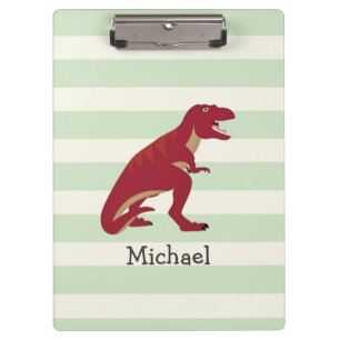 Red T-Rex on Pastel Green Stripes Clipboard
