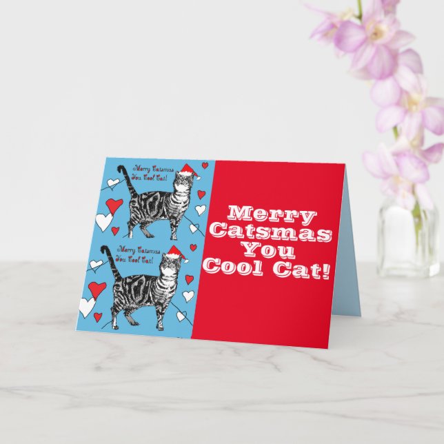 Red Tabby Cat Merry Christmas Cool Cats Card (Orchid)