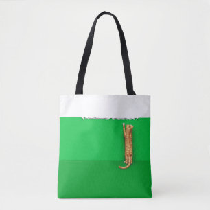Red tabby cat rips paper serving tray tote bag