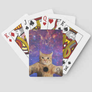 Red Tabby Cat Taking a Selfie in Space Playing Cards
