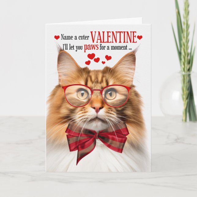 Red Tabby Wegie Cat Humour Valentine's Day Holiday Card (Front)