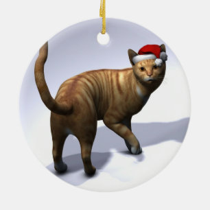 Red Tabby with Santa Hat Ceramic Tree Decoration