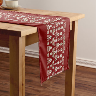 Red Table Runner with Elegant White Center Design