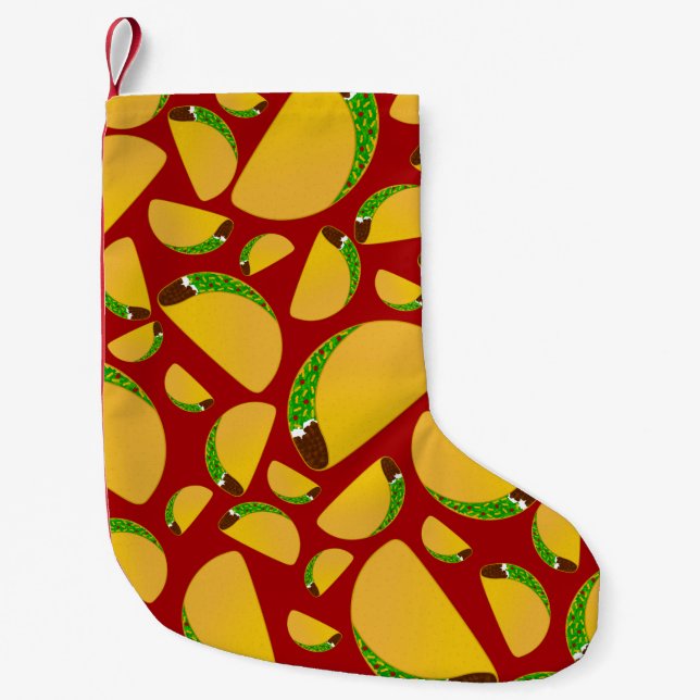 Red taco pattern small christmas stocking (Front)
