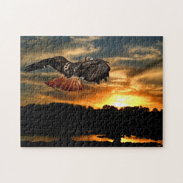 Red tail Hawk at Sunset Jigsaw Puzzle (Horizontal)