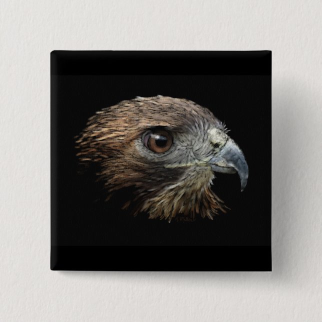 Red-tail Hawk pastel 15 Cm Square Badge (Front)