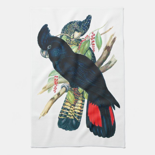 Red tailed, Black (Banksian) Cockatoos. Tea Towel (Vertical)