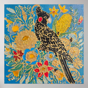 Red-Tailed Black Cockatoo – Australian Botanical  Poster