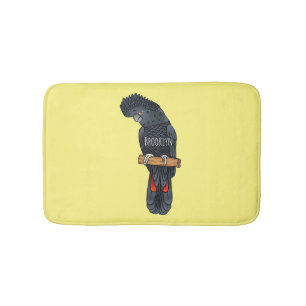 Red-tailed black cockatoo bird cartoon bath mat