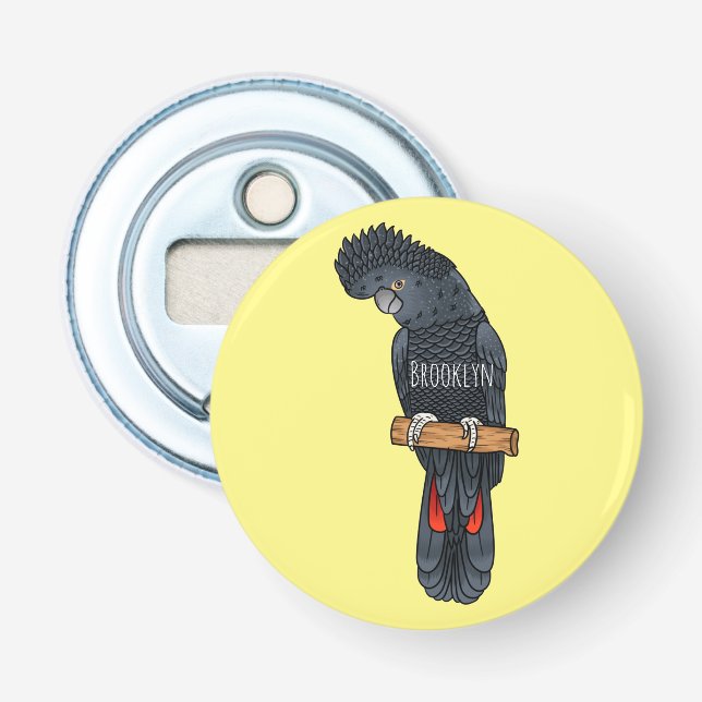 Red-tailed black cockatoo bird cartoon bottle opener (Front)
