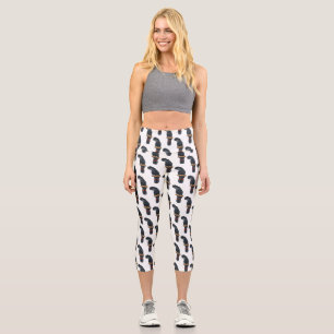 Red-tailed black cockatoo bird cartoon capri leggings