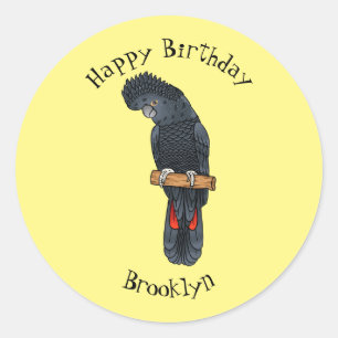 Red-tailed black cockatoo bird cartoon classic round sticker
