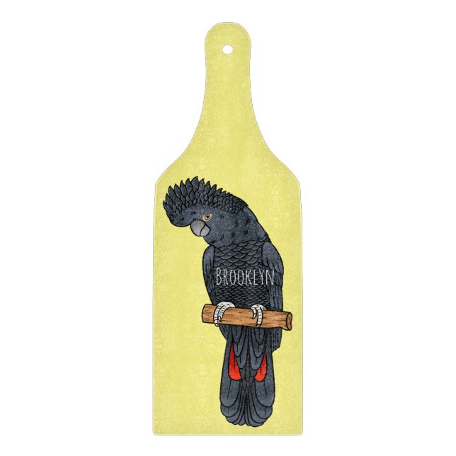 Red-tailed black cockatoo bird cartoon cutting board (Front)