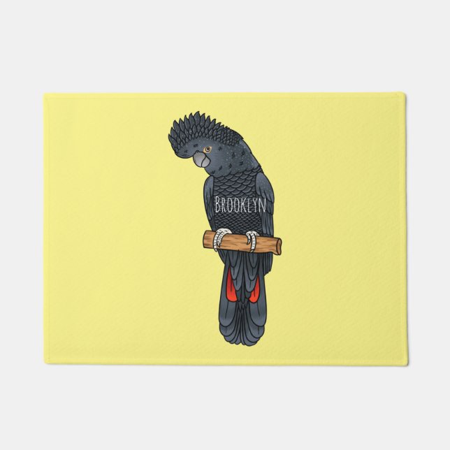 Red-tailed black cockatoo bird cartoon  doormat (Front)