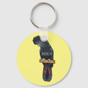 Red-tailed black cockatoo bird cartoon key ring